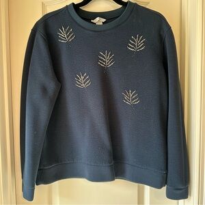 H&M Blue Crewneck with Silver Leaf Embellishments Size M